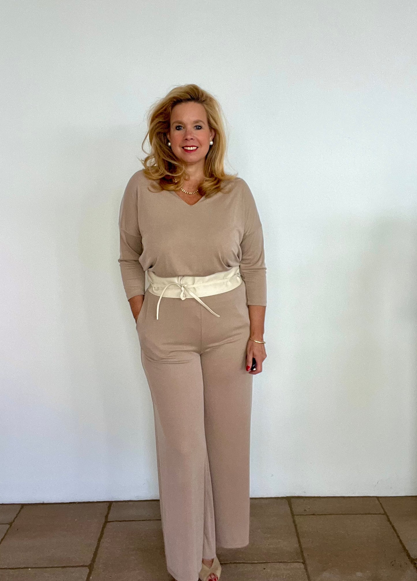 Bindegürtel in Anthrazit und Hellbeige