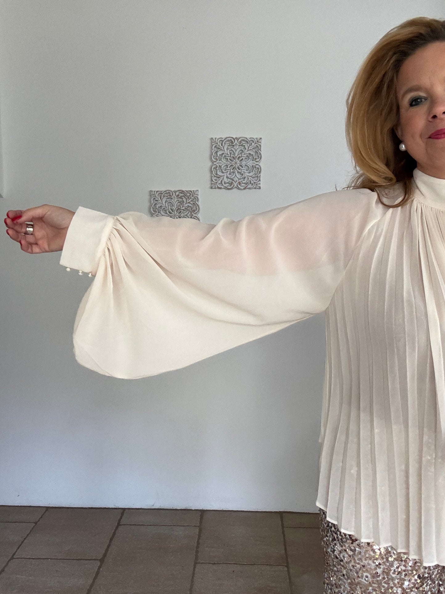 Plisseebluse mit Schleife