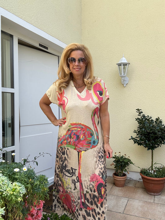 Langes Kleid Flamingo