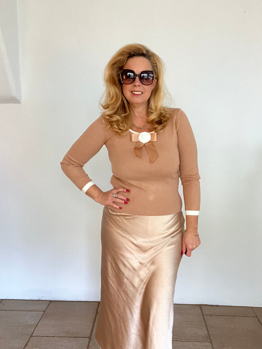 Satinrock in goldbeige und Taupe/Bronze