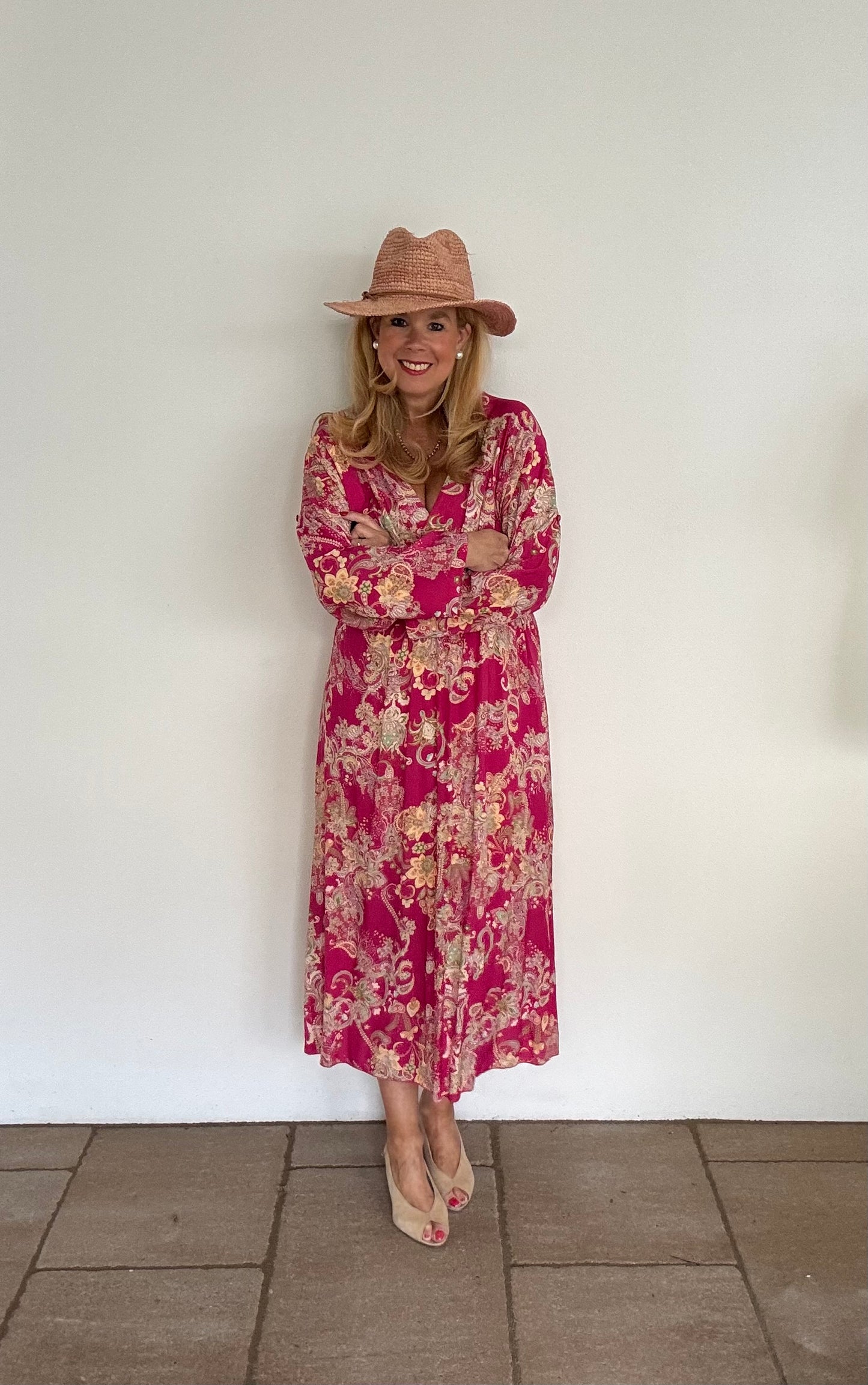 Kleid mit Wickeloberteil im Paisleymuster in zwei Farbvarianten