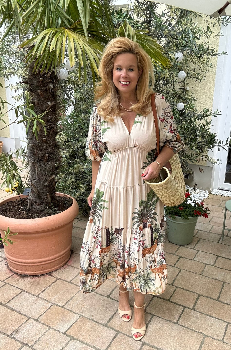 Kleid Bali oliv, offwhite und blau