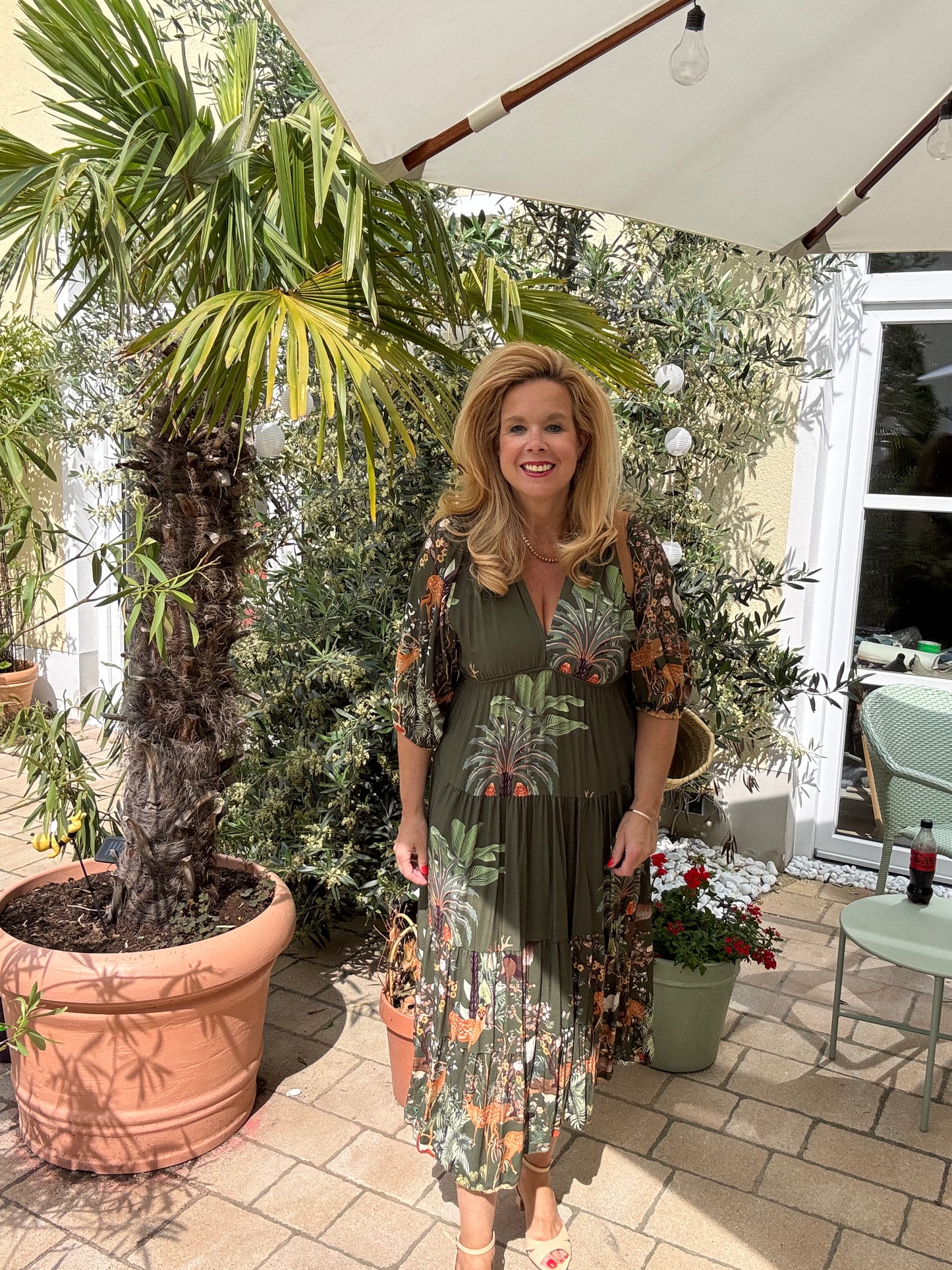 Kleid Bali oliv, offwhite und blau